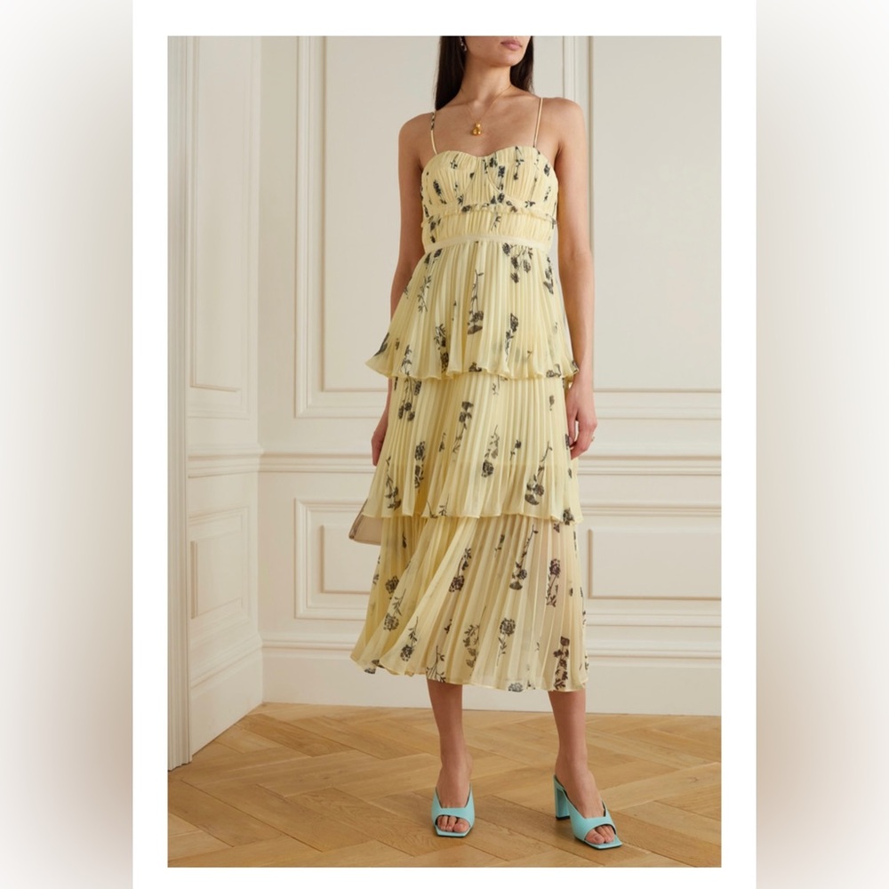 Self-Portrait tiered floral-print yellow chiffon dress